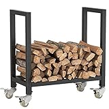 Kaminholzregal mit Rädern – Metall-Aufbewahrungshalter für drinnen und draußen, Brennholzträger, Organizer, Holzlagerstapler