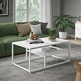 skølm Skadi Couchtisch aus Metall – Wohnzimmertisch mit Stauraum – Tisch Wohnzimmer mit Zwei Ablagen – Beistelltisch mit verstellbaren Füßen – Sofatisch 45x100x60 cm (HxBxT) – Coffee Table in Weiß