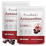 Astaxanthin 12mg Ergänzungen, 120 Softgels Premium Astaxanthin Antioxidans Ergänzungen unterstützt Auge, Gelenk, innere Zirkulation, Hautgesundheit & natürliche Brünung, frische Mikroalgen Quelle-2PCS