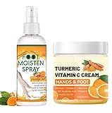 2-teiliges Hand- und Fußcreme + Spary Set, Kurkuma und Vitamin C Feuchtigkeitscreme und Anti-Cracking Feet Spary Travel Kit, Fußbehandlungsspray, beruhigende Formel – entfernt, kontrolliert und