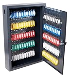 Pavo - Deluxe Schlüsselkasten/Schrank, 100 Haken mit seitlichem Schlüsseleinwurf ,Maße : 8x38x55 cm, dunkelgrau / 100 Schlüsselanhänger inklusive