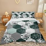 Bettdecke Silbergraue Blume Bettwäsche 220x240 Weich Mikrofaser Bettwäsche 240x220 Atmungsaktiv Duvet Langlebig Bettdecken Waschbar Bettbezug mit Reißverschluss Steppdecke+2 Kissenbezug 80x80