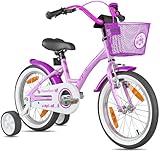 PROMETHEUS BICYCLES Kinderfahrrad ab 5 Jahren - Mädchenfahrrad 16 Zoll Kinder Fahrrad Mädchen Fahrrad Kinder mit Stützräder Rücktrittbremse in Violett Lila