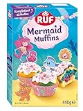 RUF Mermaid Muffins Komplettset Backmischung für dreifarbige Muffins mit Glasur, bunten Unterwasser-Streuseln und Motiv-Pickern, lustiger Backspaß mit Kindern, ideal für Geburstage, inkl. Förmchen