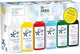 KREUL 42847 - Window Color Aktionsset, für kleine und große Kreative, 5 x 80 ml Fenstermalfarbe in weiß, gelb, rot, blau und grün, Konturenfarbe in schwarz, Spezialfolie und Malvorlagen