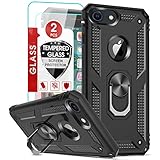 LeYi für iPhone 8/7/6/6s Hülle, Handyhülle iPhone SE 2022/2020 Schutzhülle & 2*Schutzfolie, 360 Grad Ständer Militärische Stabile Stoßfest TPU Bumper & PC Hardcase Handy Hüllen Schwarz