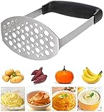 PIQIUQIU Kartoffelstampfer Edelstahl, Kartoffel Stampfer, Gemüsestampfer Kartoffelpürrier Kartoffelpresse für Spülmaschinengeeignet, Kartoffelbrei, Cremiges Kartoffelpüree(Schwarz 12 × 7 × 17 cm)