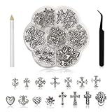 Ruzister® 75 Stück 3D-Nagel-Charms, Kreuz, verchromtes Metall, silberner Nail-Art-Charm mit Gothic-Retro-Punk-Herzen und Totenköpfen, Maniküre, Nail-Art-Dekorationen