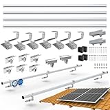 NuaSol PV Photovoltaik 2er Montage Set Ziegeldach Befestigung Schiene Dachhaken - inkl.Solar Aluprofil ,Endkappen , 35 mm Endklammern , bis 115 cm Breite pro Modul und 35 mm Höhe,Silber