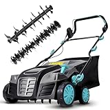 XSSIVE 16 Zoll 15 Amp 2-in-1 Elektrischer Dethatcher und Rasen-Vertikutierer mit 14,5-Gallonen-Fangsack, 5-Positionen-Tiefenverstellung, Rasenpflegemaschine für Strohentfernung und Grasrevitalisierung