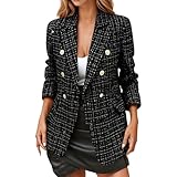 Generisch Damen Blazer für Frauen, Cardigan, Freizeit Business Jacke Elegante Slim Fit Sakko Anzugjacke Klassisch Anzugmantel Zweireihige Blazer für Geschäft Büro Hochzeitbalzer