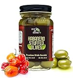 Green Jay Gourmet Habanero Gefüllte Oliven - Gefüllte grüne Oliven für Cocktailgarnierung & Käsebrett Rezepte - Dirty Martini Oliven & Cocktail Oliven - Gourmet Oliven - All Natural - Large - 473.6 g