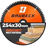 BAUBECK Sägeblatt 254x30 - Multi Material Feinschnitt - Kreissägeblatt 254 x 30 für Holz, Aluminium uvm. - Sägeblatt 254 kompatibel mit Bosch GTS 10, Bosch PTS 10, Metabo KGS 254 uvm.