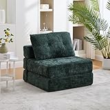 HAINEW Schlafsofa Schlafsessel mit Schlaffunktion, Faltbares Relaxsessel 3-in-1 Sofa Bett mit Kissen und Rückenstütze, für Wohnzimmer Schlafzimmer, 79×79×57cm, Chenille-Stoff (Grün)