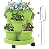 Pflanzturm Erdbeerturm Pflanzkübel auf Rollen Vertikaler Garten Kräuterspirale Säulentopf Set 3 Ebenen Kräutergarten Roller Blumentopf stapelbar,A