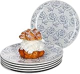 Ritzenhoff & Breker 6-teiliges Kuchenteller-Set Blue Flower I Geschirr-Set für 6 Personen I Frühstücksteller mit Blumen-Dekor I Hochwertige Dessertteller I 6 Porzellanteller mit Ø 20 cm