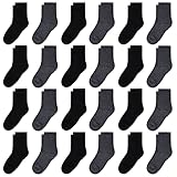 GENTABY Jungen Socken Kinder Sport Mädchen Socken Kleinkind für 7-10 Jahre 23-26/27-30/31-34 Schwarz Weiß Grau Weiche Elastische 24 Packs Baby Socken