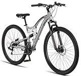 Chillaxx Bike Falcon Premium Mountainbike in 29 Zoll - Fahrrad für Jungen, Mädchen, Damen und Herren - Scheibenbremse- 21 Gang-Schaltung - Vollfederung (Grey-Disc-Bremse, 29 Zoll)