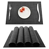 KOKAKO Platzsets(4er Set),Rutschfest Abwaschbar Tischsets,PVC Abgrifffeste Hitzebeständig Platzdeckchen,Schmutzabweisend und Waschbare,Platz-Matten für Küche Speisetisch,Dunkel Grau