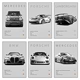 VOYANTE 6 Stück Super Auto Poster, Supercar Poster, Schwarz Weiß Supersportwagen Wandbilder für Jungen und Männer, Rennwagen Leinwandbilder für Wohnzimmer, Wohnzimmer, Geschenk für Autoliebhaber (C)