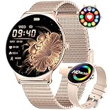 HIRREO Smartwatch Damen Mit Telefonfunktion,1.43' AMOLED Fitnessuhr Mit Schlafmonitor Kompatibel Android iOS,SchrittzäHler Kalorien IP68 Wasserdicht Smart Watch 100+Sport Modi Roségold