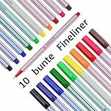 Fineliner Set 10er - bunt, 10 verschieden Farben - im Aufbewahrungsetui - für präzises Schreiben, Zeichnen und Malen - mit metallgefasster Faserspitze - in Büro, Schule, Uni und Zuhause - Feinleiner