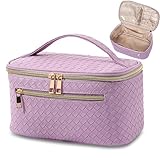 TOPALL Kosmetiktasche Reise Damen,Beauty Case,Groß Make Up Tasche,Portable Schminktasche Kulturtasche Organizer mit Kapazität für Reisezubehör Travel Essentials Women(Lila PU)