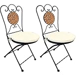 2X Dekorativer Mosaik Klappstuhl Terrakotta Mosaikstuhl Gartenstuhl mit Stuhlpolster beige für In- und Outdoor