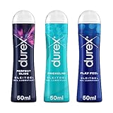 Durex Play Gleitgel Ausprobierpaket – Abwaschbar, nicht fettend & hinterlässt keine Flecken – Set mit Perfect Glide, Play Feel & Prickelnd – Wasser- & Silikonbasis, Kondom-geeignet – 3 x 50 ml