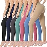 VALANDY Leggings mit hoher Taille für Damen, butterweich, dehnbar, Bauchkontrolle, Workout, Yoga, Laufhose, Einheitsgröße und Übergröße, 7 Packungen: Schwarz/Marineblau/Dunkelgrau/Grün/Dunkelrosa/Ins