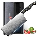 Purple Dragon Japanisches Hackmesser Damast - 67-Lagen Damaststahl, VG-10 Stahlkern Küchenmesser, Full Tang Kochmesser Scharfe Metzgermesser mit Ergonomischer Holzgriff, Großes Geschenk