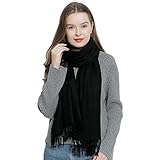 DonDon Schal Damen Winter Wollschal Winterschal warm weich 185 x 65 cm schwarz