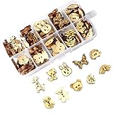 100 Stück 10 Stile Holzknöpfe in Tierform mit Kunststoffbox zum Nähen DIY Scrapbooking Basteln Dekoration 7 Größen 15-23 mm