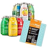 SmoothieDog Hundesmoothie 12er Probierset + Lickimat Leckatte, 20x20cm, pastellmint - 100% getreidefrei, 2x Lamm, 2x Rind, 2x Huhn, 2x Trinkpause, 2x Immunio, 2x Gemüsebeet, je 1x 250 ml