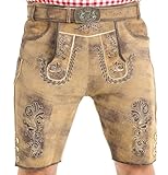 SYMPHONIE WESTERWALD Bayerische Herren Trachten Lederhose mit Trachtengürtel + Hosenträger, speckig, antik Look, Antikbraungrau, Gr. 52