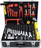 FAMEX 759-62 Alu Werkzeugkoffer bestückt mit Werkzeug Set 126-tlg. - Werkzeugkasten gefüllt für Werkstatt, Garage, Haus, Camping