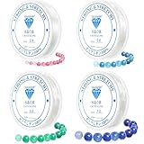 Redamancy Elastische Schmuckfaden Set, 4 Spule Transparente Perlen Faden, 0.4mm 0.6mm 0.8mm und 1mm Unsichtbare Nylonschnur, für Perlenschmuck Armbänder Basteln