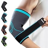 Rakiie Ellenbogenbandage 2 Stücke, Kompression Ellenbogen Bandage für Tennisarm und Sehnenentzündung, Ellbogen Bandage für Damen & Herren, Ellenbogenbandage für Tennisarm, Golfer, Sport Blau (L)