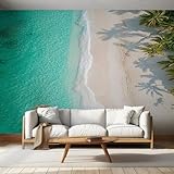 Generisch Vlies Fototapete Strand 400x280 cm, Tapete Petrol Tapeten Vliestapete Wohnzimmer Küste Ozean Schlafzimmer Wandtapete Ornamente Mustertapete W&27