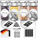 Miorkly 6 Gewürzgläser Eckig,120ML Gewürzdosen Set mit Streueinsatz,Gewürzstreuer mit Drehdeckel-Starke Versiegelung,Edelstahl-Glas Gewürz Organizer inklusive Trichter, Etikett und Stift