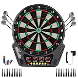 Elektronische Dartscheibe, FB-32 Profi Elektronik Dartspiel Dartautomat mit 4 LCD-Anzeige und 6 Darts und 24 Pfeilkopf 27 Spiele mit 243 Spieloptionen E-Dartboards für 16 Spieler