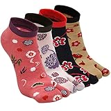 ZFSOCK Tabi Socken Damen Flip Flop Zehensocken Baumwolle Geta Socken Kurze Zwei-Zehen-Socken Japanische Stil Bunt Lustig Sakura-Muster, 4 paare-Sakura-A, 35-41