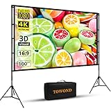 Beamer Leinwand mit Stativ, Towond 100 Zoll Indoor Projektor Leinwand Tragbare Outdoor Kino Leinwand, 16:9 HD Rear Front Garten Projektion Leinwand mit Tragetasche für Home Party Theater Nächte