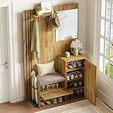 Garderobenset, Kompaktgarderobe, Flurgarderobe mit Spiegel und Kissen, mit schwarzer Zierleiste und Schirmablage, Wohnwand, Regal, Flur- und Dielengarderobe, Schuhschrank, (B x H x T): 115 x 185 x 37