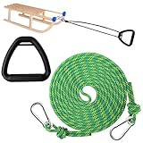 Schlittenseil Zugseil,Schlitten Seil 4m,Schlittenseil Mit Karabiner,Schlittenleine Mit Griff,Premium Schlittenleine,Schlittenseil mit Holzgriff,Schlitten Zugseil für Schlitten und Rodel im Winter