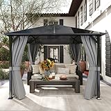 Amopatio Gartenpavillon 3x3 m Wasserdicht Stabil Winterfest, Pavillon mit Polycarbonat - Dach, Hardtop Pavillon mit Seitenteile für Garten, Terrassen (Grau)