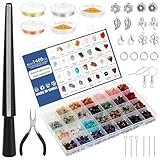 Knpwer 1600 Stck+Edelstein Kristall Perle Schmuck Machen Kit, 28 Farben Schmuckherstellungs Set für Edelsteinschmuck,Ringe Selber Machen Set,Kristallperlen Schmuck Basteln Bastelset Kit