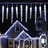 SALCAR LED Eiszapfen Lichterkette, 40 Weihnachtsbeleuchtung 10m (5m Eiszapfenlichterkette und 5m Kabel) Wasserdicht für Weihnachten Garten Außendeko, Kaltweiß, Leuchtend