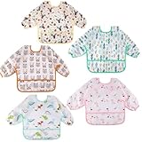 Lictin Baby Lätzchen mit Lange Ärmeln 5 Set Lätzchen Babylätzchen Wasserdicht Baby Bibs Set für 0-24 Monaten