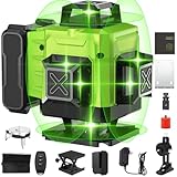 Kreuzlinienlaser Grün 16 Linien, 4 x 360° Laser Wasserwaage Selbstnivellierend, Linienlaser Kreuzlaser Baulaser für Innenbereich Baustelle, Einstellbare Helligkeit, Fernkontrolle